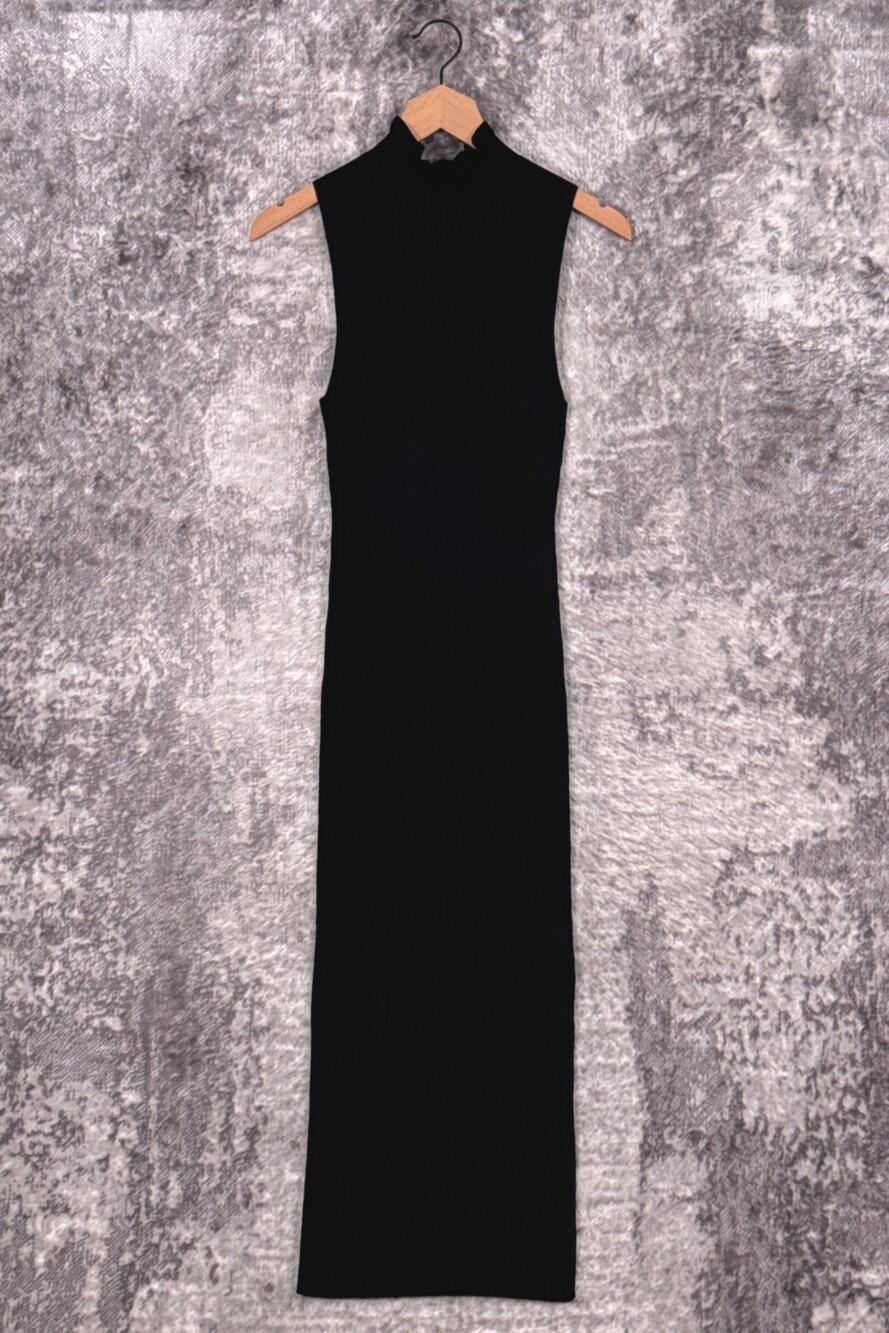 Theory Hedrisa Lustratev Dress Small Womens Black Ribbed High Neck Midi